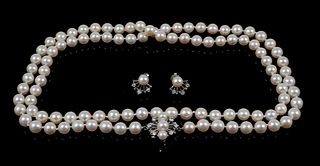 Opera Length Pearl Necklace, Earrings