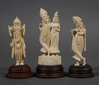 3 Carved Ivory Hindu Figures