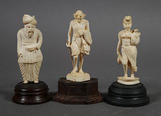 3 Carved Ivory Figures incl GANDHI