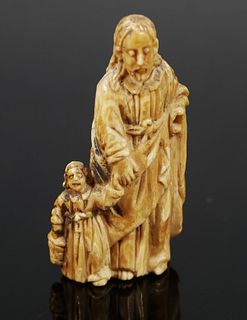 18C Continental Ivory Carved Man & Child