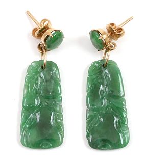 14k Gold Chinese Carved Jade Earrings