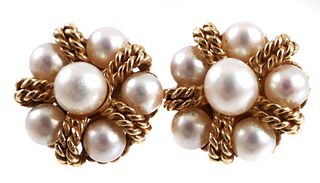 14k Gold Pearls Earrings