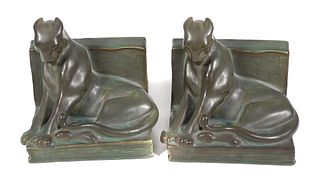 Pair of Rookwood Pottery Bookends, Cats 