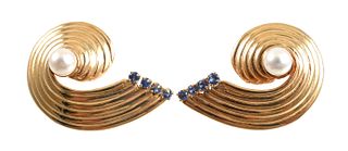14k Gold Sapphire & Pearl Earrings
