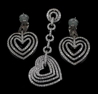 18k Gold Diamond Earrings & Pendant