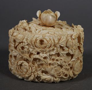 Carved Floral Ivory Chinese Trinket Box