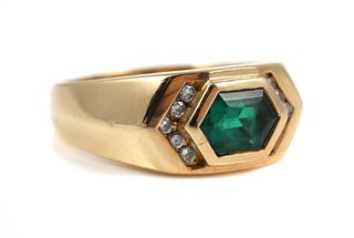 14k Gold Men's Ring w Green Stone
