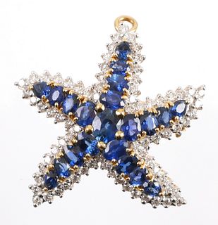 18k Gold Starfish Pin, Diamond & Sapphire