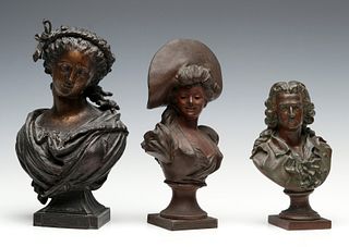 THREE PATINATED SPELTER BUSTS