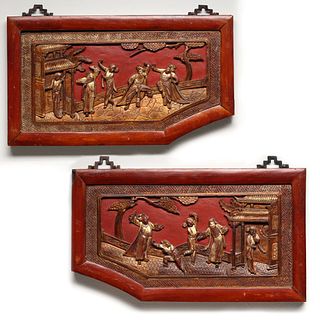 FINE 19TH CENT CHINESE GILT AND LACQUER WALL PLAQUES