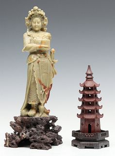 SOAPSTONE CARVINGS INCLUDING A FINE WARRIOR FIGURE