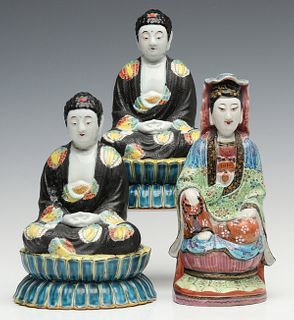 ASIAN PORCELAIN FIGURES OF BUDDHA AND GUANYIN