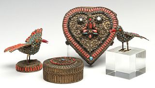 A COLLECTION OF ANTIQUE NEPALESE OBJECTS WITH CORAL