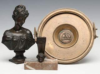 A GROUP OF VICTORIAN BRONZE SCULPTURE AND TAZZA