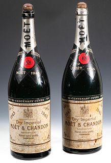 A PAIR OF 1943 MOET FRENCH CHAMPAGNE JEROBOAM BOTTLES
