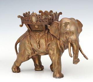 A LARGE DETAILED CAST BRASS ELEPHANT W/ ELABORATE HOUDA