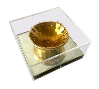 Ken Shores Gold Luster Feather Funk Pottery Ceremonial Bowl #6 In Mirrored Case