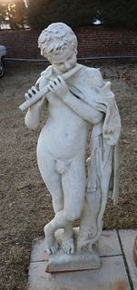 Antique Carved Marble Sculpture Of A Boy Playing