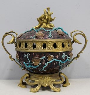Antique Gilt Bronze Mounted Lidded Urn