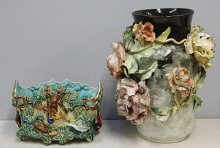 Large Majolica Vase And A Signed Majolica Planter