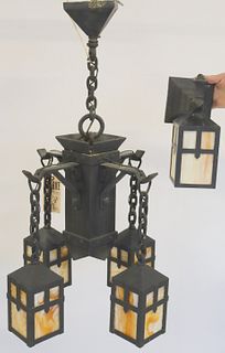 Antique Iron Arts And Crafts Chandelier And Sconce