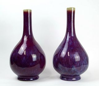 Pair of Flambé Glaze Bottle Vases.