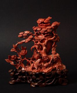 A Carved Coral Lidded Vase.