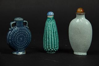 Three Chinese Porcelain Snuff Bottles.