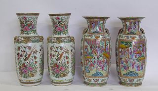 Two Pairs of Chinese Rose Medallion Vases.