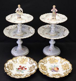 MEISSEN. Pair Of Reticulated Porcelain Tazzas