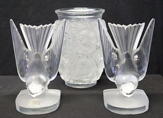 Lalique France Signed Pair Of Doves Together