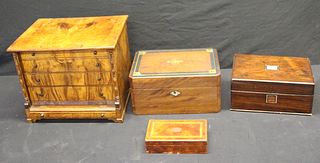 Antique Miniature Chest Together With 3 Boxes
