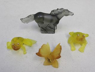Lalique Horse, Daum Frogs And Butterfly.