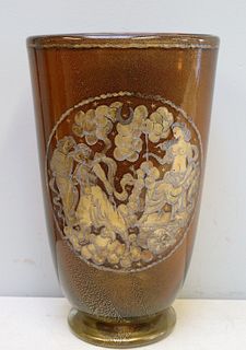 Impressive Signed  Art Deco Amber Glass Vase