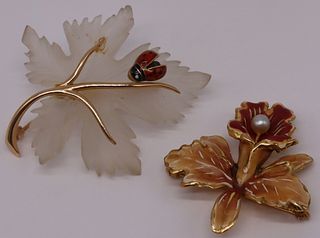 JEWELRY. (2) 14kt Gold Foliate Form Brooches.
