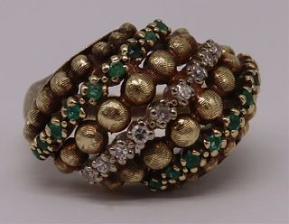 JEWELRY. 14kt Gold, Diamond, and Emerald Ring.