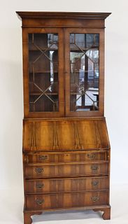 Antique Georgian Style Yew Wood Secretary Bookcase