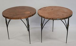 Pair Of Copper Top Tables On Iron Bases