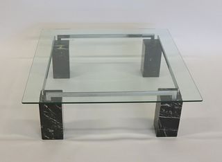 Vintage Marble, Chrome And Glass Top Coffee Table