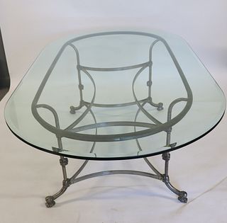 Italian Polished Steel And Glass Top Dining Table