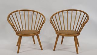 AKITAMOKKO. Signed Pair Of Fan Back Chairs.