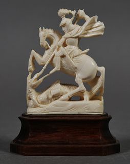 St George & Dragon Carved Ivory Statue