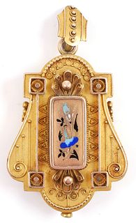 Victorian 10k Gold Enameled Locket Pendant