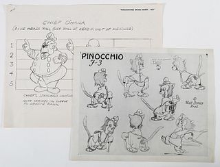 (2) PHOTOSTAT Model Sheets MICKEY MOUSE PINOCCHIO