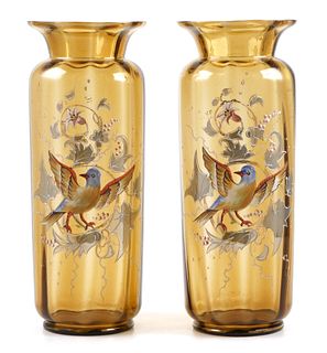 Old BOHEMIAN Enameled Vases, Pair
