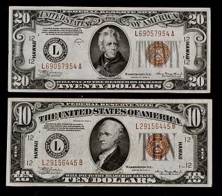 $20 and $10 HAWAII overprint, 1934 FR Notes
