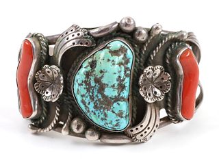 Navajo Turquoise & Coral Bracelet