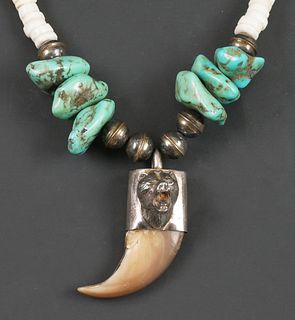 NAVAJO Turquoise, Bear Claw, Sterling Necklace