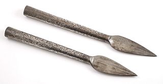 Pair Persian Silver Inlaid Silver Spear Heads