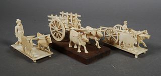 3 Carved Ivory Farming Scenes
